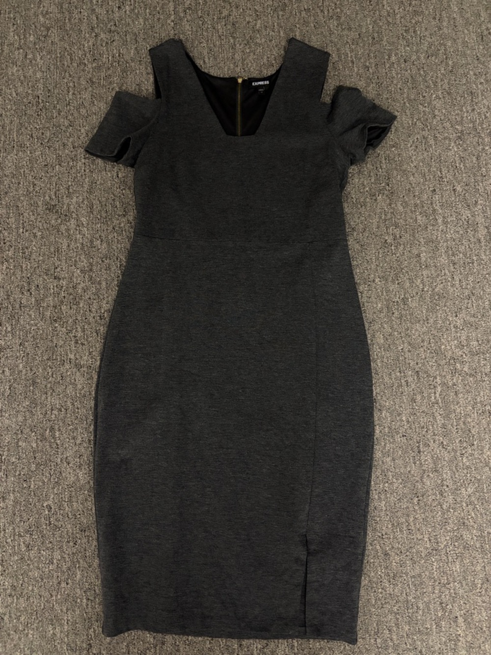 Express Charcoal Cold-Shoulder Sheath Midi Dress
